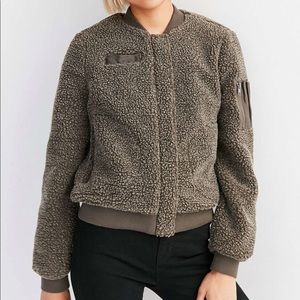Urban Outfitters Olive Shearling Bomber Jacket